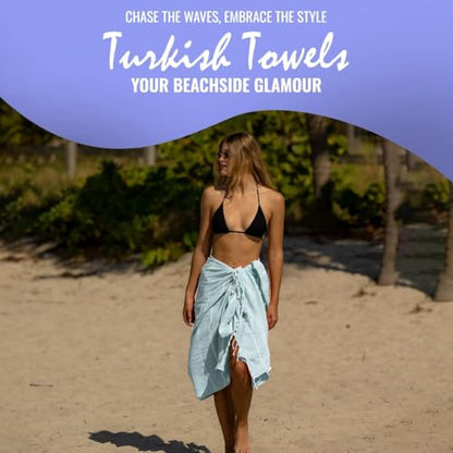 Turkish Towels Cotton Bath Beach Spa Sauna Hammam Yoga Gym Hamam Towel Fouta Peshtemal Pestemal Blanket (Light Blue) - color: White Setdenimblue