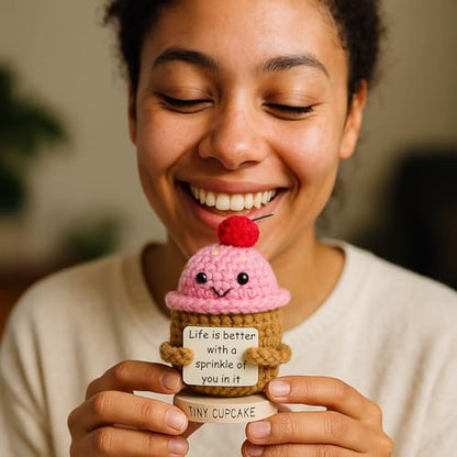 Emotional Support Gifts for Women - Positive Crochet Cupcake W/ 30 Uplifting Affirmation Cards | Birthday Gift for Women Friendship, Best Friend, Bestie, Teen Girls, Classmates, Daughter Birthday - color: Cupcake