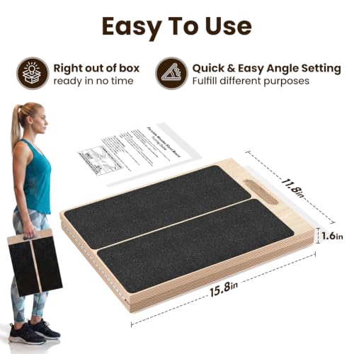 Premium Adjustable Wooden Slant Board for Calf Stretching & Squats, 330lb