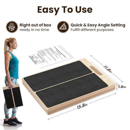 Premium Adjustable Wooden Slant Board for Calf Stretching & Squats, 330lb