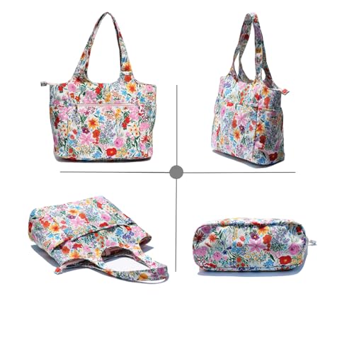 ESVAN Yoga Tote Bag Mat bag Women Shoulder Bags Carryall Tote for Travel Office Workout Gym Nurse Beach - color: Canvas Pink Flower