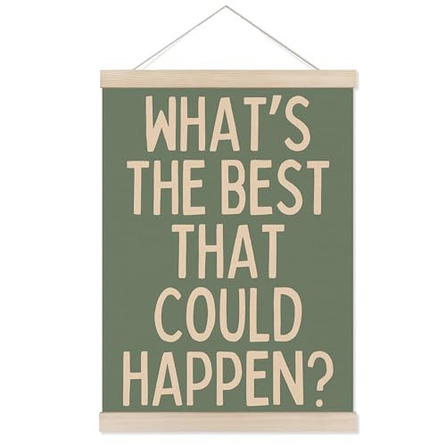 Welshower Boho Motivational Positive Poster Hanger Frame, What's the Best That Could Happen Positive Affirmations Wall Art Prints Decor for Living Room Bedroom Home Office Framed, 12x16 Inch（green） - color: positive words16