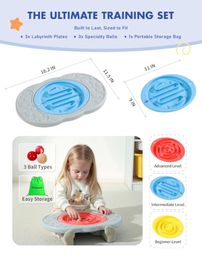 Kids Maze Balance Board with Bag, 2-in-1 Sensory Training Toy, Ages 3-12