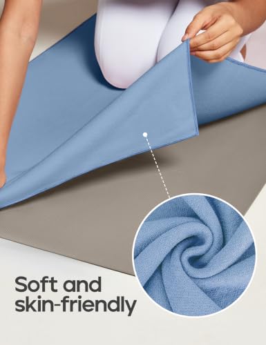 Heathyoga Yoga Mat Towel Non Slip for Hot Yoga Towel with Silicone Grip & Free Spray Bottle, 72"X26" Extra Large Microfiber Yoga Towel for Bikram, Pilates, Fitness - color: Light Blue