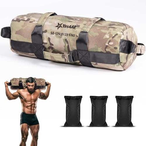 Yes4All Sandbags for Working Out, Adjustable Sand Bags for Weight Training with Handles, Multiple Colors & Sizes 5-200lbs - color: K. Camouflage - L (50 -125 Lbs)
