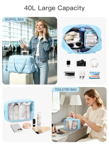 Gitus Travel Duffle Bag for Women Puffer Weekender Bags Carry on Gym Bag - color: Icing Blue