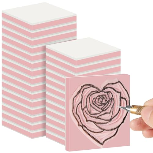 Frienda 24 Pcs 2" x 2" Rubber Carving Block Printmaking Stamp, White Pink | Easy to Carve, for Printmaking, Stamp Making, DIY Crafting, Scrapbook, Painting, Soft Linoleum for Beginners, Professionals - color: White Pink