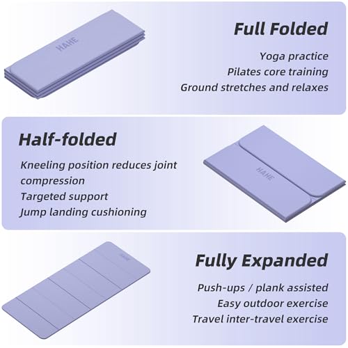 HAHE Foldable Yoga Mat 74"Lx32"Wx1/3"Thick, Folding Exercise Mats - color: Purple
