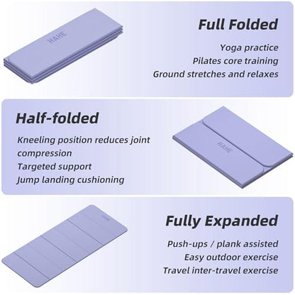 HAHE Foldable Yoga Mat 74"Lx32"Wx1/3"Thick, Folding Exercise Mats - color: Purple