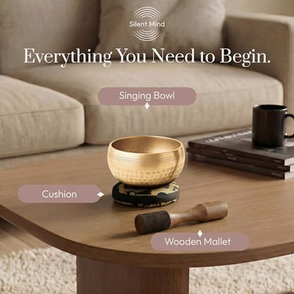 Silent Mind Tibetan Singing Bowl Set – Easy to Play & Beginner Friendly Meditation Bowl with Cushion & Mallet | Stress Relief & Mindfulness | Gift-Ready - color: Beaten Bronze, size: Without Case