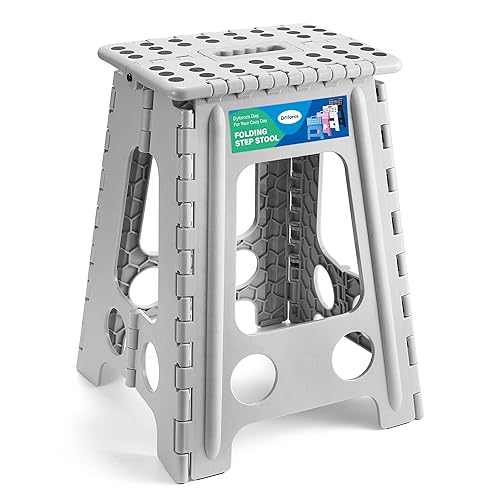 Dyforce Folding Step Stool 17.5 Inch,400lbs Foldable Step Stool for Adults | Step Stool Foldable Grey,Non-Slip Plastic Stepping Stool with Carry Handle,Lightweight for Bathroom Kitchen Bedroom Garden - color: Gray, size: 17.5inch