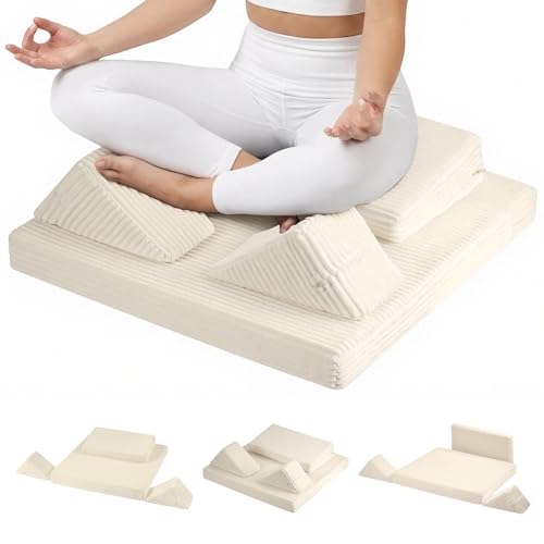 Meditation Cushion, Meditation Mat with Knee Support, Beige | Large Washable Meditation Pillow for Sitting on Floor, Yoga Pillow with 2 Knee Cushions for Comfortable Sitting, 24x24in - color: Beige, size: 24X24X2 Inch