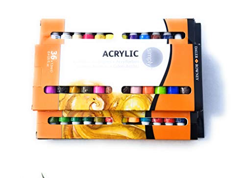 Daler Rowney Simply Acrylic Paint Set - 36 Acrylic Paint Tubes for Student Artists of all Ages - Vibrant Smooth Acrylic Paint Colors - 12ml Acrylic Paints for Canvas Paper and More - style: 36 Pack