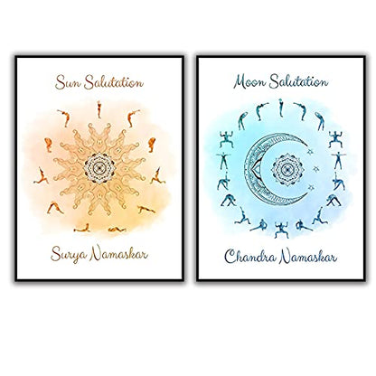 BACJUOPLDArt Yoga Sun Salutation and Moon Salutation Celestial Posters and Prints Yoga Studio Wall Art Decor Yoga Gift Art Canvas Painting unframed 16 Inches x 24 Inches inchx2