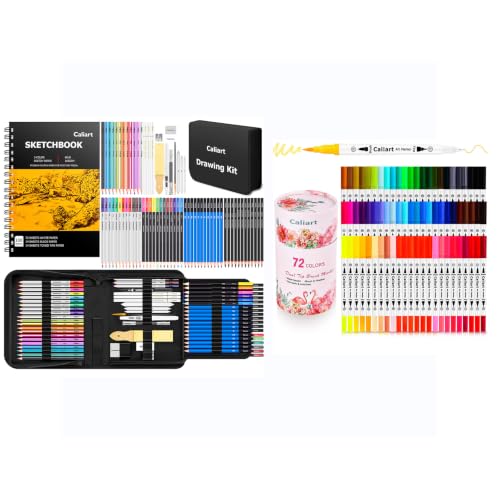 Caliart 176PCS Sketching Kit & 72 Colors Brush Pens