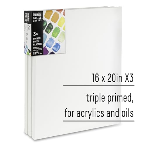 Liquitex BASICS Canvas, 3 pack, 16" x 20" | Archival, Acid-Free, Non-Toxic, Medium Texture Cotton, Pre-primed with a triple layer of acrylic gesso, Stapled & Stretched - style: 16" x 20"