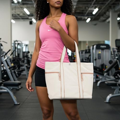 Large Tote Bag for Women Nylon Shoulder Bags for Women Lightable Shoulder Purses Gym Tote for Travel Yoga Work Dance - color: A8-khaki
