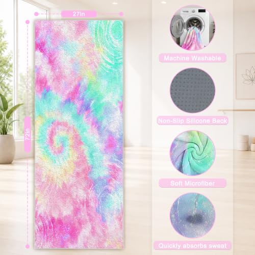 Yoga Mat Towel,Hot Yoga Towel High-Definition Pattern,Machine Washable with Ultra-Absorbent Yoga Towels for Hot Yoga Non Slip for Fitness,Exercise,Pilates,72 x 27 in,Pink and Green Gradient - color: Pink and Green Gradient