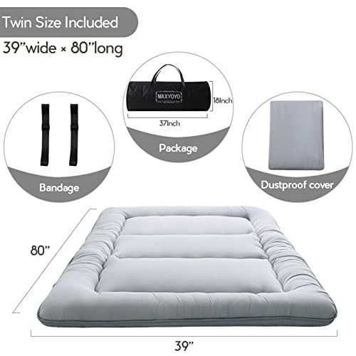 MAXYOYO Japanese Floor Mattress 4" Thick Twin Size Foldable Futon Mattress - color: Grey, size: Twin