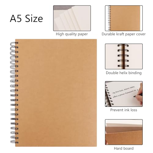 BGJRBY 8.6 inch x11.4 Inch Spiral Sketch Book Large Notebook（Built-in drawing board） Kraft Cover Blank Sketch Pad Wirebound Sketching for Drawing Painting (2 Pack) 200 Pages, 100 Sheets