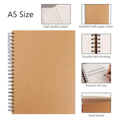 BGJRBY 8.6 inch x11.4 Inch Spiral Sketch Book Large Notebook（Built-in drawing board） Kraft Cover Blank Sketch Pad Wirebound Sketching for Drawing Painting (2 Pack) 200 Pages, 100 Sheets
