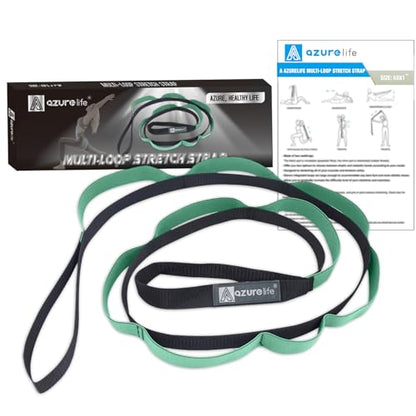 A AZURELIFE Half-Elastic Stretch Straps with 11 Loops, Stretching Strap for Physical Therapy, Multi-Loop Yoga Strap Fitness Exercise Strap for Yoga, Pilates, Dance, Flexibility&Exercise - color: Half Elastic-Purist Blue