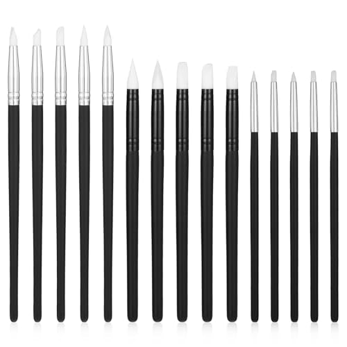 15 Pack Silicone Paint Brushes for Art Crafting Sculpting, Flexible Rubber Heads with 5 Multiple Shapes, Pottery Clay Ceramic Modeling Nail Art DIY Projects Artists Tools