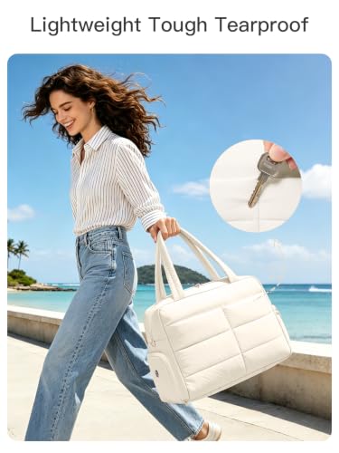 Gitus Travel Duffle Bag for Women Puffer Weekender Bags Carry on Gym Bag - color: Ivory