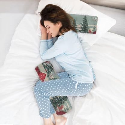Bolster Pillow Neck Pillow Round Soft Health Memory Foam Pillows Long Cylindrical Body Pillow with Removable Cover Cute Back Yoga Christmas House Deer Green 17" x 5.5" - color: Christmas House Deer Green