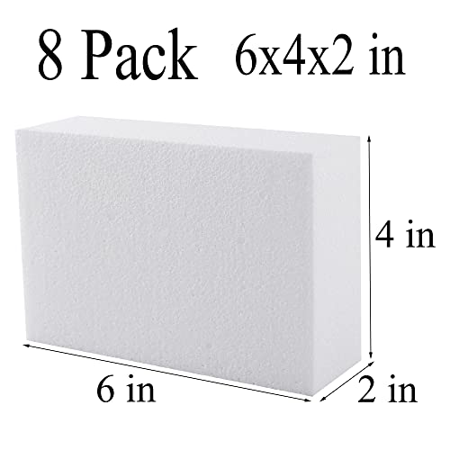 AMZQNART 8pcs 6x4x2in Craft Foam Blocks White for DIY Crafting and Model - size: 6×4×2in-8pcs