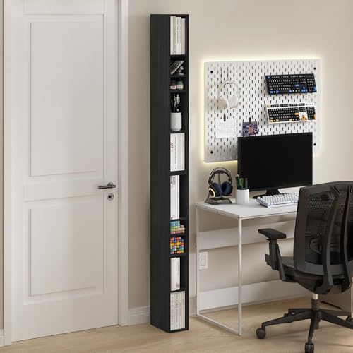 Furinno Fulda Book Shelf, 10-Tier Bookshelf, Space Saving Storage Shelf Bookcase, 9.2 x 5.9 x 78.7, for Living Room, Bedroom, Home Office, Blackwood - color: Blackwood, size: 10-Tier, 6-Inch Width