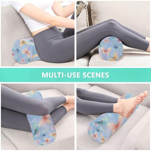 Neck Roll Pillow Bolster Pillows Round Health Memory Foam Long Cervical Cylinder Body Removable Washable Cover Bed Legs Back Yoga Butterfly Blue Pink - color: Butterfly 28