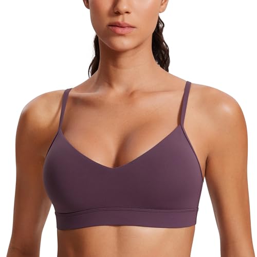 CRZ YOGA Butterluxe V Neck Sports Bras | Light Support, Removable Pads, Yoga, Extremely Soft, Square Back, Adjustable Spaghetti Straps, for Women - color: Thistle Purple, size: X-Small
