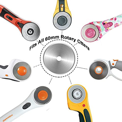 60mm Rotary Cutter Blades 5-Pack Replacement Blades Fits Fiskars, OLFA,Martelli,Dremel,Truecut,DAFA for Quilting Scrapbooking Sewing Arts & Crafts Sharp and Durable Cutter Blade (silver) - color: Silver (60mm 5pcs)