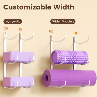 Yoga Mat Holder Wall Mount, 3-Tier Yoga Mat Storage Rack for Gym, White - color: White