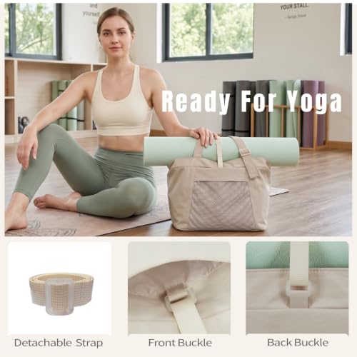 Travel Tote Bag for Women, Large Nylon Bag with Yoga Mat Strap and Luggage Sleeve,Shoulder Bag for Daily Use - color: Black