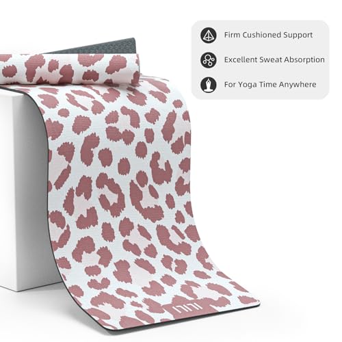ILILI Yoga Mat Leopard Print Yoga Mat 8mm, Suede & TPE Thick Exercise Mat - color: Pink