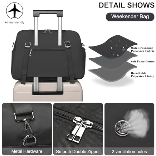 Sports Gym Bag for Women, Travel Duffle Bag with Shoe Compartment & Wet Pocket, Fitness Yoga Bag - color: Black