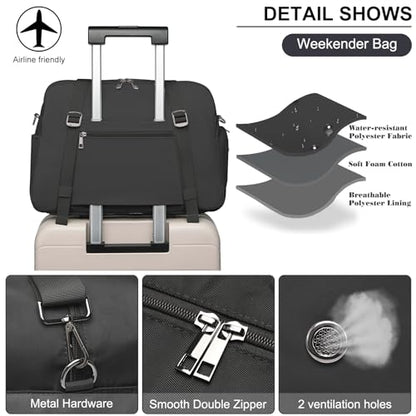 Sports Gym Bag for Women, Travel Duffle Bag with Shoe Compartment & Wet Pocket, Fitness Yoga Bag - color: Black
