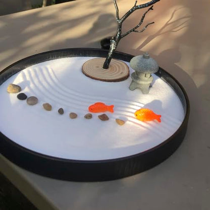 Desktop Zen Garden with Refillable Hourglass and Koi Fish – Miniature Japanese Rock Garden Kit with Sand, Rake, and Accessories – Stress Relief Desk Decor for Home & Office