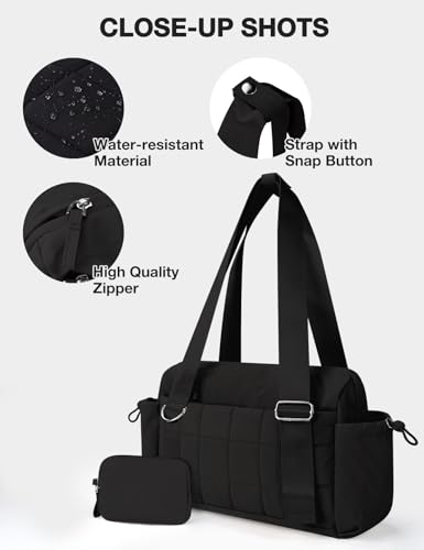 Mini Gym Bag for Women Puffy Bag, Small Gym Bag with Coin Wallet, Lightweight Gym Tote Bag for Fitness, Work, Travel, Daily Commute,Black - color: Black