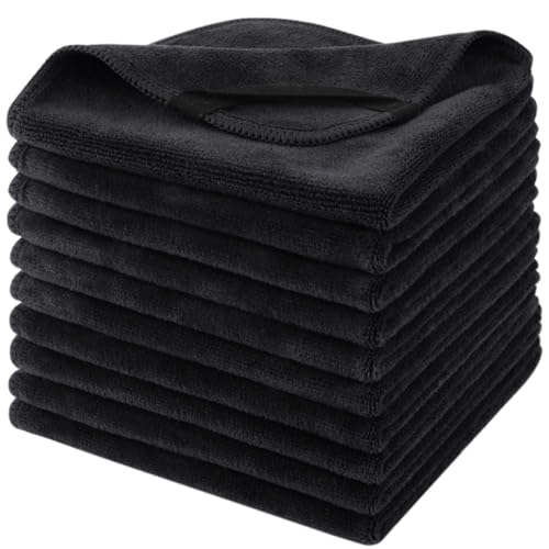SINLAND Microfiber Facial Cloths Fast Drying Washcloth 12inch x 12inch Absorbent Face Wash Cloth Soft Makeup Remover Cloths - color: Black-1, size: 1 Count (Pack of 10)