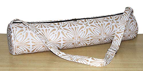 ICC Black Gold Mandala Full-Zip Exercise Yoga Mat Carry Bag Gym Beach Pilates Carrier Bags Hippie Mandala Indian Cotton Bag - style: White Gold Block