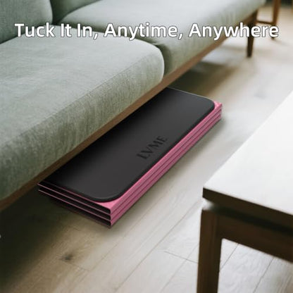 LVME Foldable Yoga Mat, 71"x24"x1/3" Thick(8mm), Non Slip Exercise Mat - color: Obsidian Black+Crimson