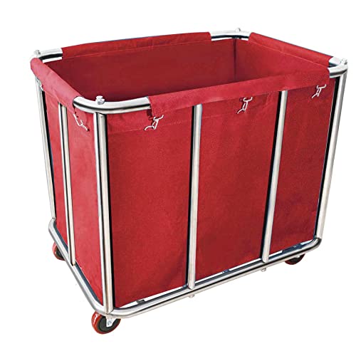 Laundry Cart with Wheels Commercial,400L Large Rolling Laundry Hamper - color: Red - 11.35 Bushels - 10 Tubes