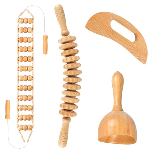 KintKita Wood Therapy Massage Tools 4-in-1, Wooden Lymphatic Drainage Massager Body Cellulite Remover, Professional Maderoterapia Kit Cellulite Massager for Body Sculpting,Contouring,Relief Muscle - style: 4 IN 1 Maderoterapia Kits