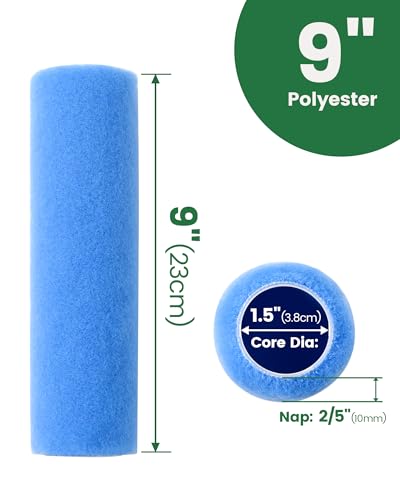 VOOMEY 9 Inch Woven Polyester Textured Paint Roller Covers-15 Pack | 3/8 Nap Roller 9 Inch Ultra-high Coverage Roller Covers for Smooth and Textured Rough Surfaces - color: 15pcs blue