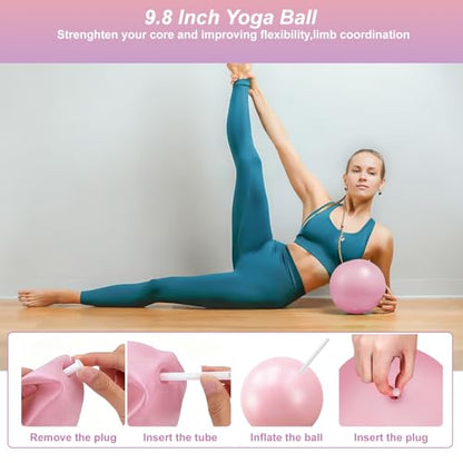 Luscinia Pilates Kit,Home Pilates Ring Kit for Women,Pilates Equipment Ring and Ball Set with Pilates Ring, Pilates Ball, Resistance Bands, Figure 8 Band & Accessories Pilates Starter Kit - color: Pink
