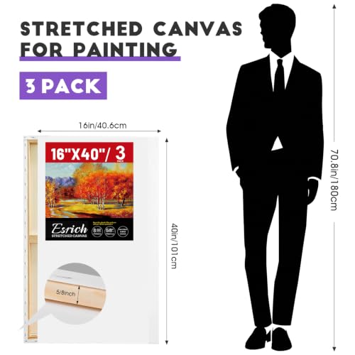 ESRICH Stretched Canvas for Painting 16x40 Inch, 3Pack Large Canvas for Painting, Triple Primed Acid-Free Cotton Blank Canvases for Oil, Acrylic, Watercolor & Gouache for Paint Parties, Art Classes - size: 16X40IN 3 Packs