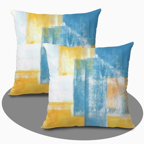 Blue and Yellow Abstract Pillow Covers Set of 2, 18x18 inches Modern Oil Painting Texture Throw Pillows, Double-Sided Soft Flannel Decorative Cushion Case for Living Room Sofa Couch Bed Office Decor - color: Blue Yellow161